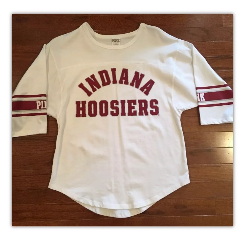 PINK VS Collegiate Collection IU Indiana U 3/4 Sleeve Crew T-Shirt Jersey S EUC!